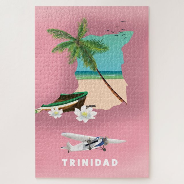 Puzzle Mapa de Trinidad ilustrado afiche de viajes. (Vertical)