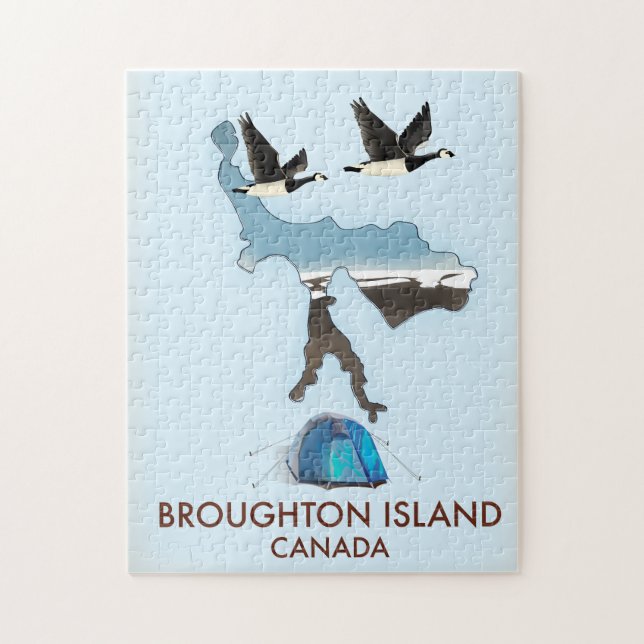 Puzzle mapa de viaje de la isla Broughton Canadá (Vertical)