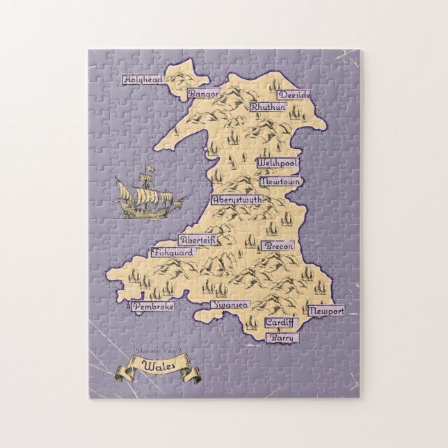 Puzzle Mapa de viaje ilustrado de Gales (Vertical)