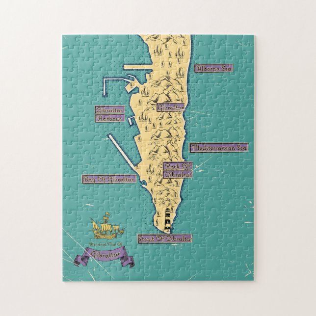 Puzzle Mapa de viaje ilustrado de Gibraltar (Vertical)