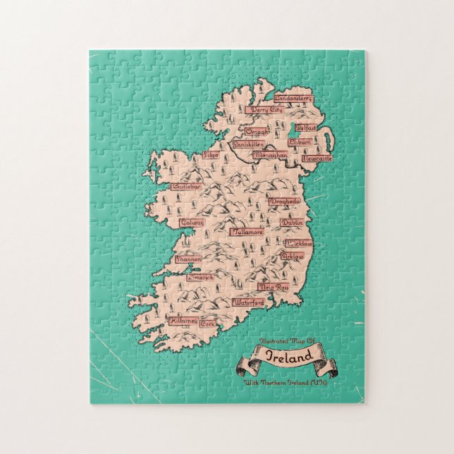 Puzzle Mapa de viaje ilustrado de Irlanda (Vertical)