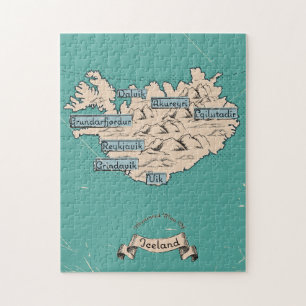 Puzzle Mapa de viaje ilustrado de Islandia