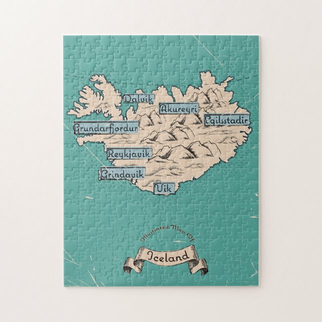 Puzzle Mapa de viaje ilustrado de Islandia (Vertical)