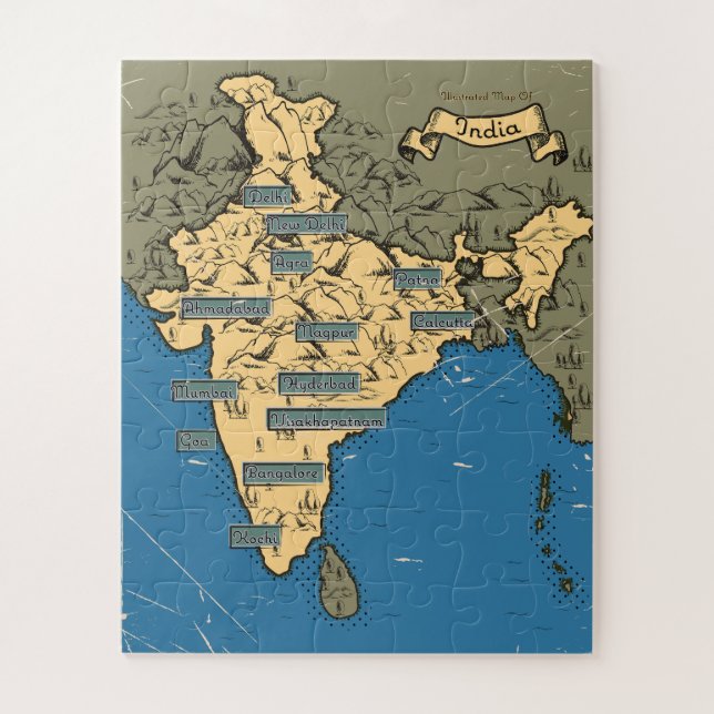 Puzzle Mapa de viaje ilustrado de la India (Vertical)