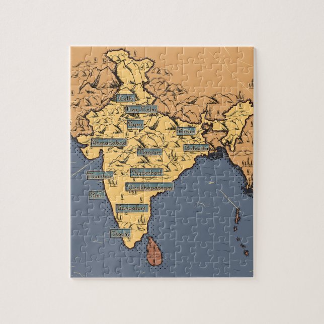 Puzzle Mapa de viaje ilustrado de la India (Vertical)