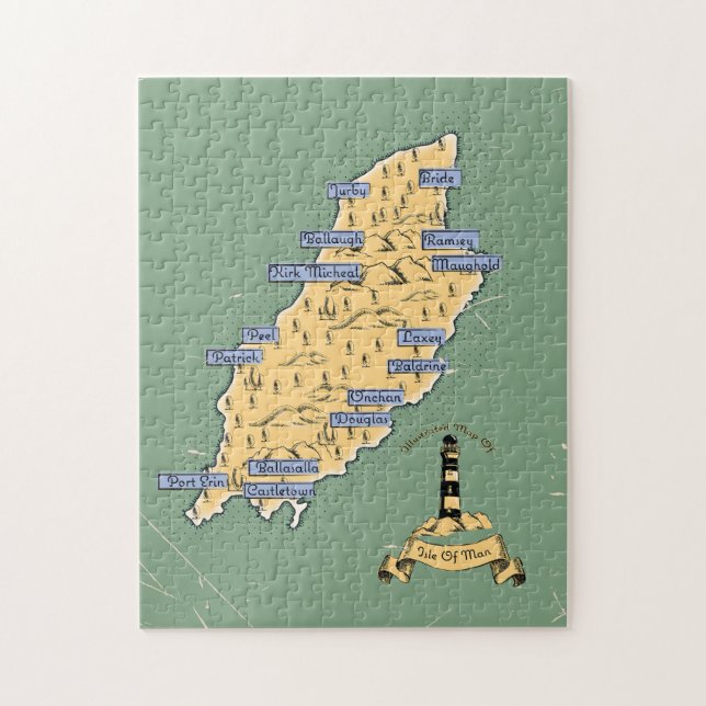 Puzzle Mapa de viaje ilustrado de la Isla de Man (Vertical)