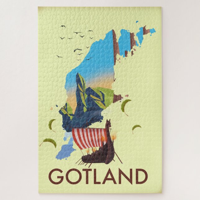 Puzzle mapa de viaje vikingo del Mar Báltico de Gotland (Vertical)