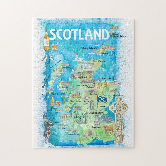 Puzzle Mapa de viajes de Escocia Reino Unido (Vertical)