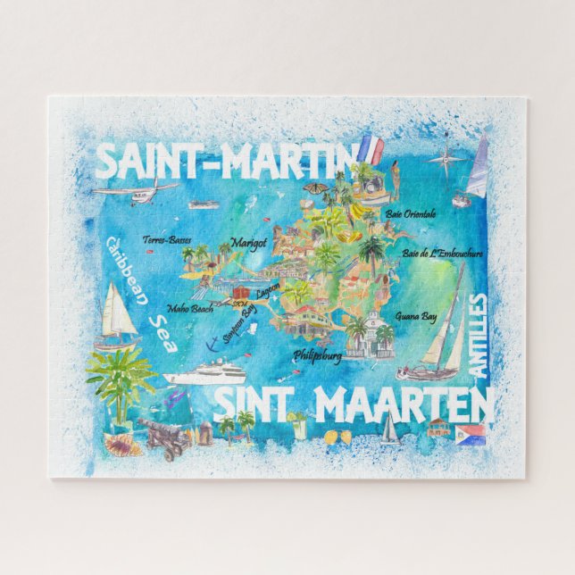 Puzzle Mapa de viajes de las Antillas Saint-Martin Sint M (Horizontal)