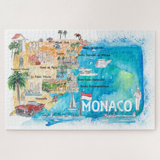 Puzzle Mapa de viajes de Mónaco Europa (Horizontal)