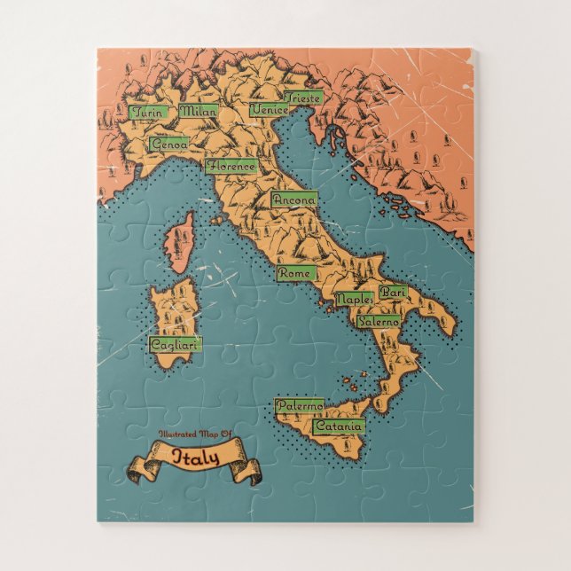 Puzzle Mapa De Viajes Ilustrado De Italia (Vertical)