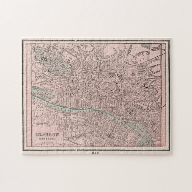 Puzzle Mapa de Vintage de Glasgow Scotland (1901) (Horizontal)