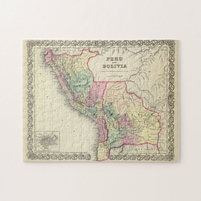 Puzzle Mapa de Vintage de Perú y Bolivia (1856) (Horizontal)