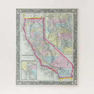 Puzzle Mapa del condado de Vintage California, por Mitche