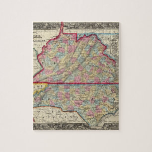 Puzzle Mapa del condado de Virginia y Carolina del Norte