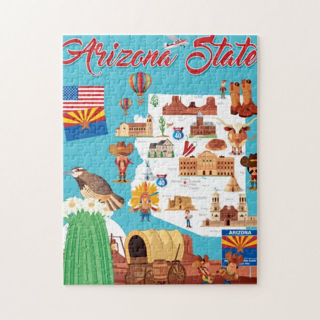Puzzle Mapa del dibujo animado de Arizona (Vertical)