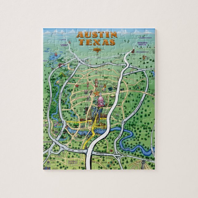 Puzzle Mapa del dibujo animado de Austin Tejas (Vertical)