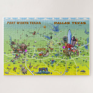 Puzzle Mapa del dibujo animado de Dallas Fort Worth