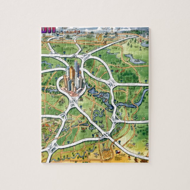Puzzle Mapa del dibujo animado de Houston Tejas (Vertical)