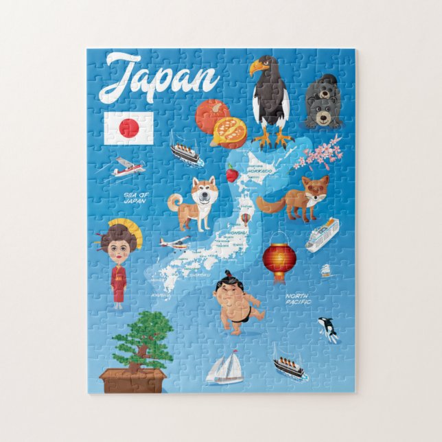 Puzzle Mapa del dibujo animado de los niños de Japón (Vertical)