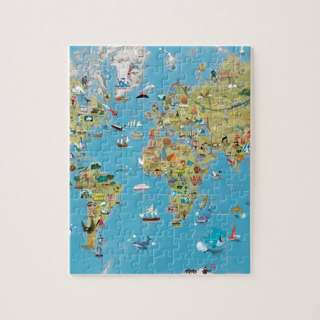 Puzzle Mapa del dibujo animado del mundo (Vertical)