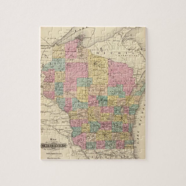 Puzzle Mapa del estado de Wisconsin (Vertical)