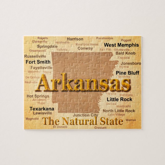 Puzzle Mapa del estilo del vintage de Arkansas (Horizontal)