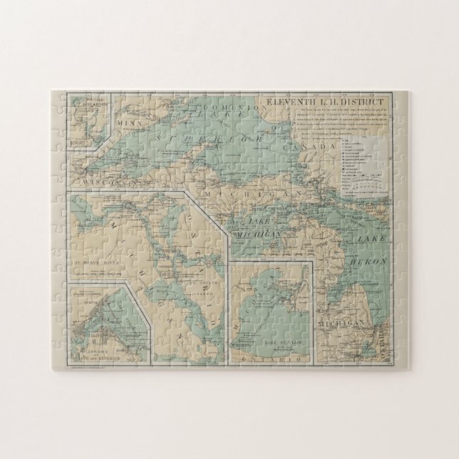 Puzzle Mapa del faro de los Grandes Lagos de época (1898) (Horizontal)