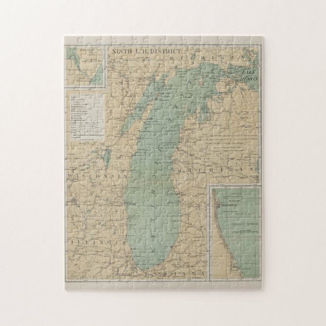 Puzzle Mapa del faro del lago de Michigan (1898) (Vertical)