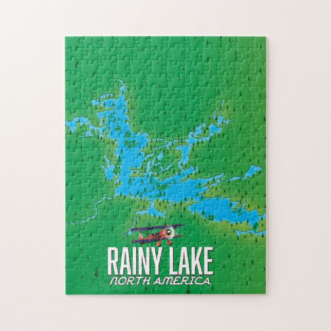 Puzzle Mapa del lago Rainy Lake North American (Vertical)