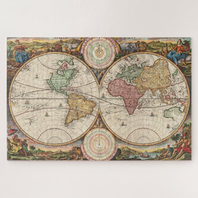 Puzzle Mapa del Mundo Antiguo en dos hemisferios (Horizontal)