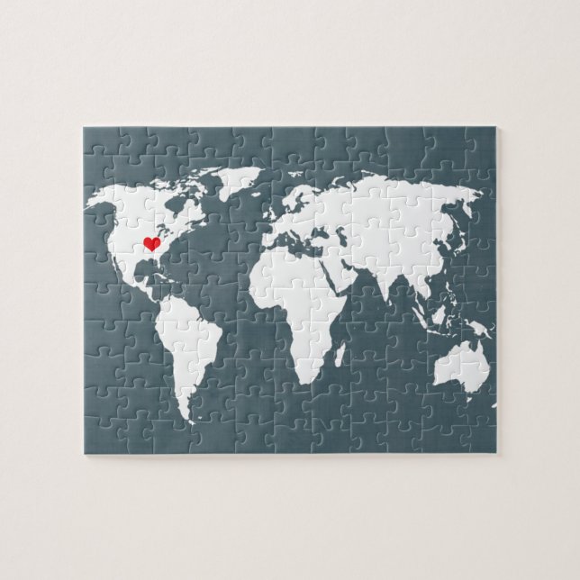 Puzzle Mapa del mundo. azul y blanco (Horizontal)