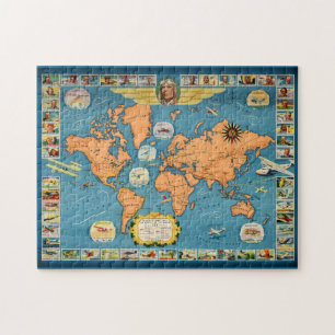 Puzzle Mapa del mundo de la aviación antigua