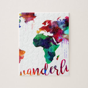 Puzzle Mapa del mundo del Wanderlust de la acuarela
