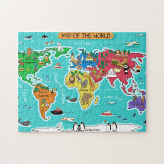 Puzzle Mapa del mundo en estilo del dibujo animado