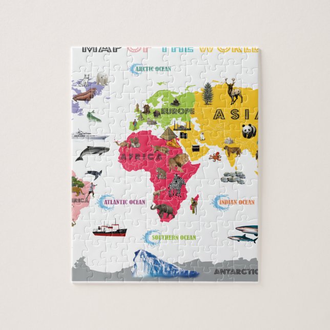Puzzle Mapa del mundo para los niños - blancos y (Vertical)