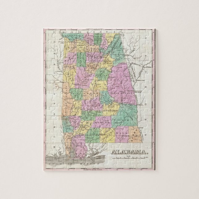 Puzzle Mapa del vintage de Alabama (1827) (Vertical)