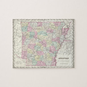 Puzzle Mapa del vintage de Arkansas (1855)