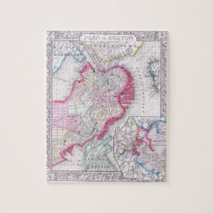 Puzzle Mapa del vintage de Boston céntrica (1864)