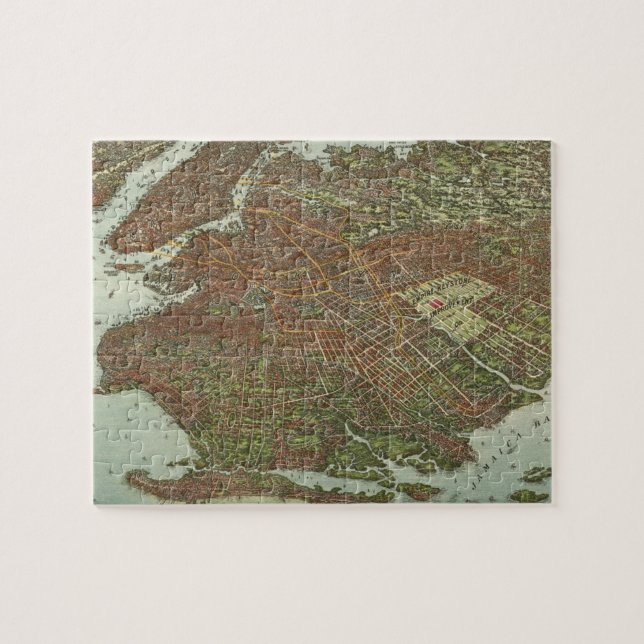 Puzzle Mapa del vintage de Brooklyn NY (1908) (Horizontal)