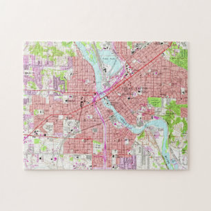 Puzzle Mapa del vintage de Cedar Rapids Iowa (1967)