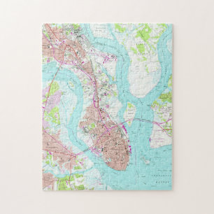 Puzzle Mapa del vintage de Charleston Carolina del Sur