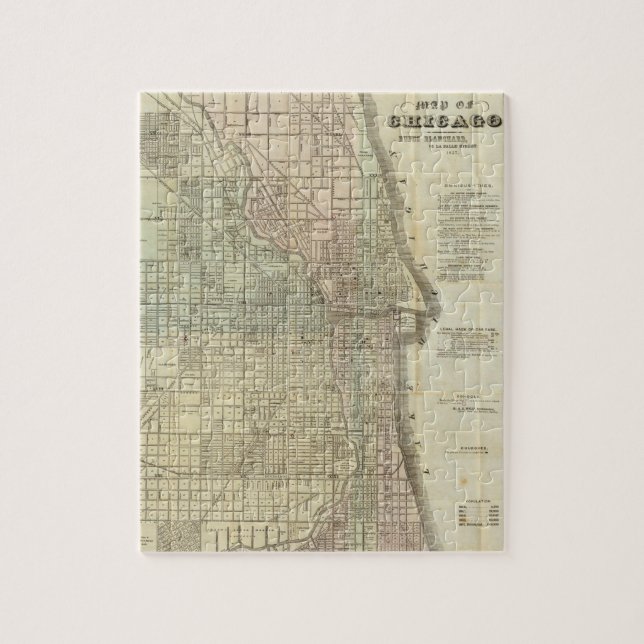 Puzzle Mapa del vintage de Chicago (1857) (Vertical)