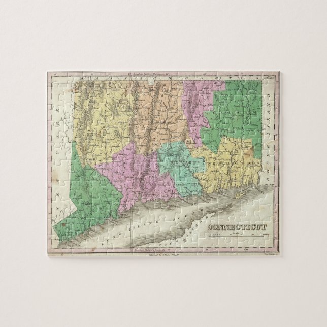 Puzzle Mapa del vintage de Connecticut (1827) (Horizontal)