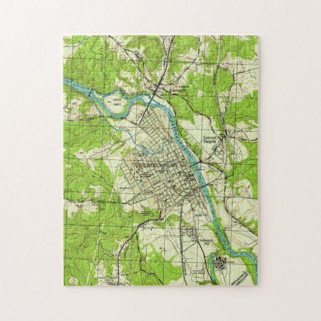 Puzzle Mapa del vintage de Fredericksburg Virginia (1944) (Vertical)