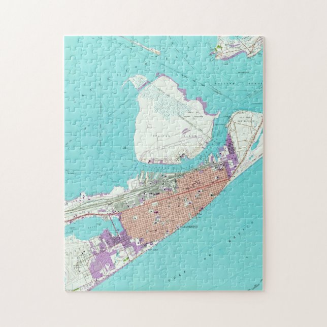 Puzzle Mapa del vintage de Galveston Tejas (1954) (Vertical)