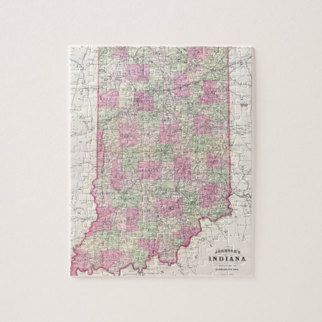 Puzzle Mapa del vintage de Indiana (1864) (Vertical)