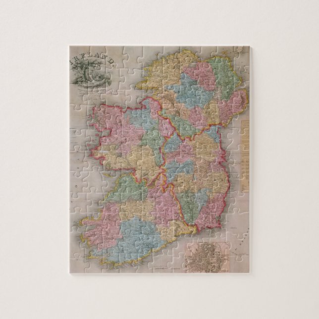 Puzzle Mapa del vintage de Irlanda (1835) (Vertical)