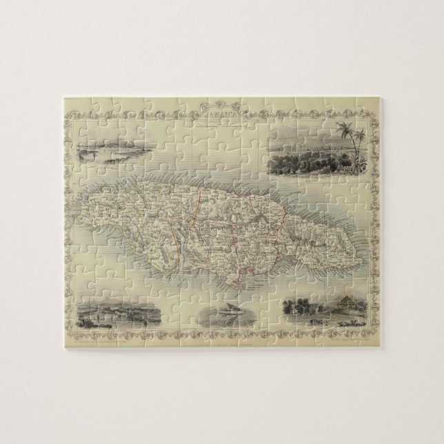 Puzzle Mapa del vintage de Jamaica (1851) (Horizontal)