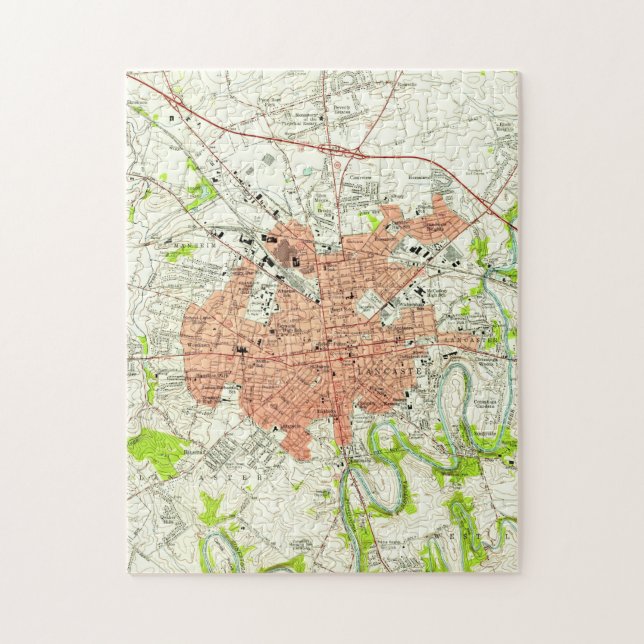 Puzzle Mapa del vintage de Lancaster Pennsylvania (1956) (Vertical)
